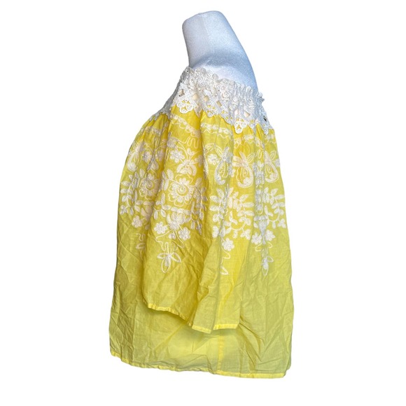 Flying Tomato Off the Shoulder Sunshine Yellow Embroidered Blouse Womens Size M - Picture 6 of 7